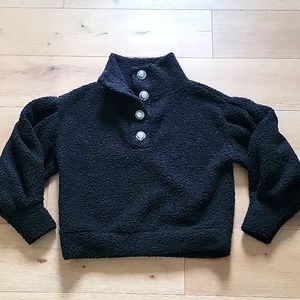 Express cozy jewel button black sherpa pullover S
